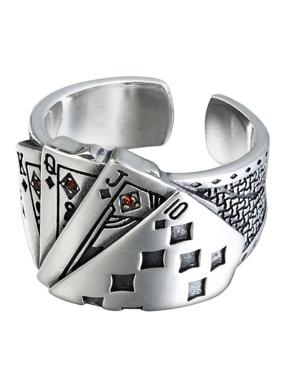 Hip Hop Fashion Exaggerated Cool Opening Playing Card Crystal Rings for Men Women Vintage Party Punk Jewelry