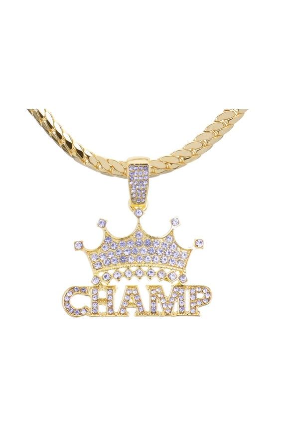 Hip Hop Fashion Iced Rapper King Crown CHAMP Bling Pendant 24" Gold Plated Miami Chain MCP 1292 G