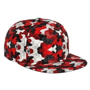 Hip Hop Flat-Brimmed Hat Red Camouflage Rock Cap Snapback Hat for Men Women