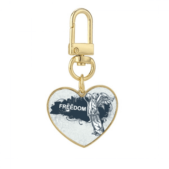 Hip-Hop Freedom Angel Pattern Gold Heart Keychain Metal Keyring Holder