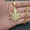 thumbnail image 1 of Hip Hop Full Zircon Men Women Golden Hemp Leaf Pendants Weed Chains Bling Jamaica Esserteauiana 14K Yellow Gold Jewelry Necklaces, 1 of 5
