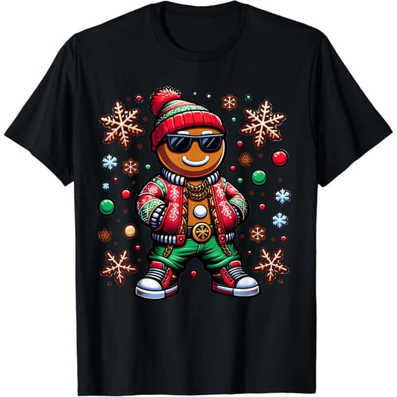 Hip Hop Gingerbread Man X-Mas Mens Boys T-Shirt Tshirt All Size S-5XL