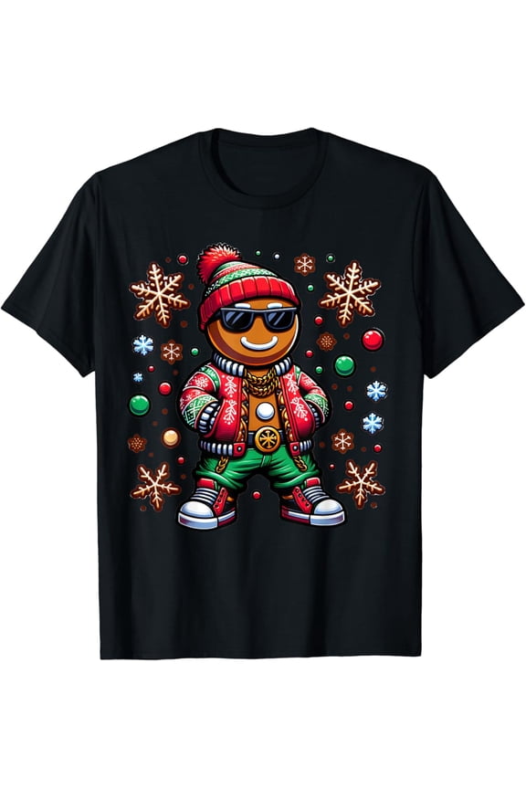 Hip Hop Gingerbread Man X-Mas Mens Boys T-Shirt