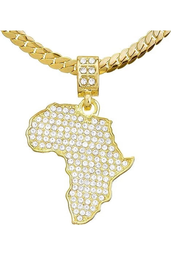 Hip Hop Gold Plated African Map Pendant 20 inch Miami Cuban Chain Necklace MCP 1126 G