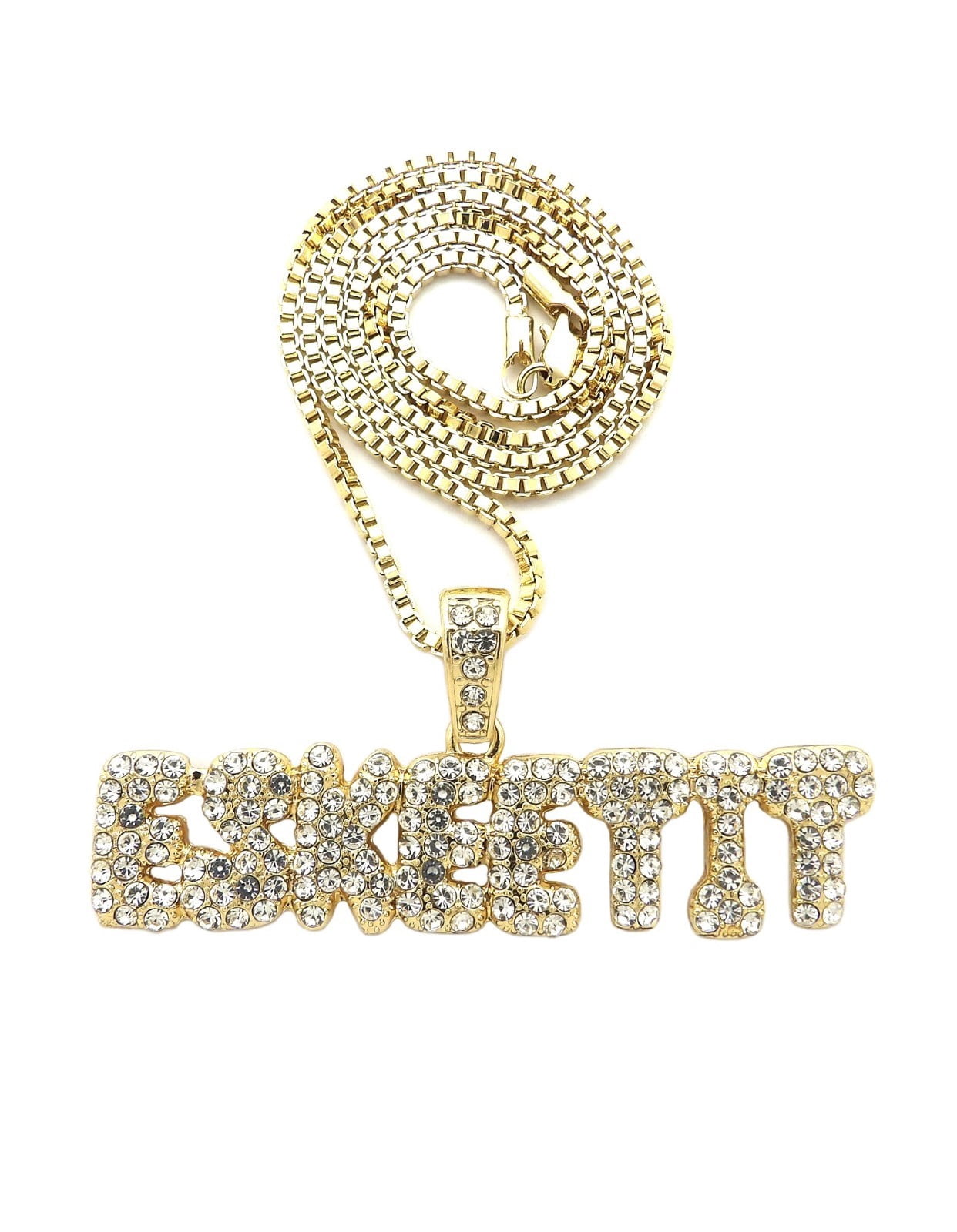 Hip Hop Gold Plated Full Iced ESKEETIT Pendant & 2mm 24" Box Chain ...