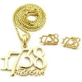 thumbnail image 1 of Hip Hop Gold Plated Rapper Style " 1738 " Zoo Gang Pendant & 2mm 20" Box Chain Necklace & Pierced Earring Set Jewelry Men's Accessory, 1 of 7