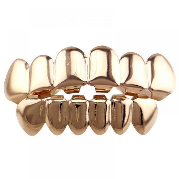 Hip Hop Gold Teeth, 1 Set Shiny Gold Teeth Removable Teeth Jewels Caps Teeth Braces Fake Gold Top and Bottom Teeth