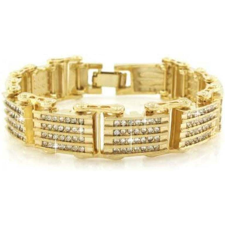 Hip-Hop Gold Tone Bling Iced Bracelet Covered with CZ #3