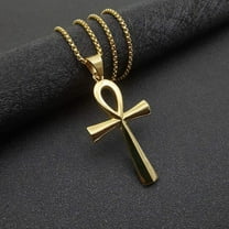 Hip Hop Golden Silver Color 14K Yellow Gold Ankh Cross Pendant Necklaces for Men Jewelry
