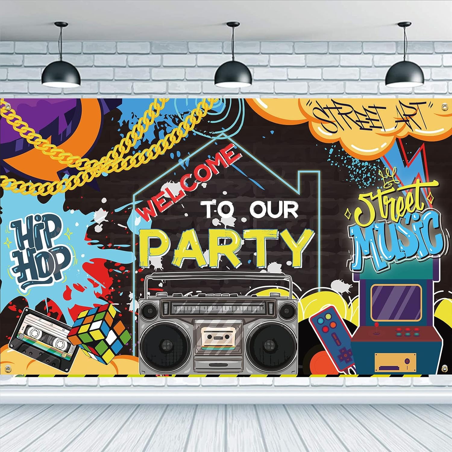 Hip Hop Graffiti Theme Backdro 5.9x3.6ft Colorful Brick Wall
