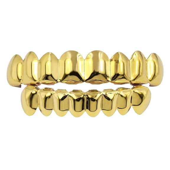 Hip Hop Grillz Set - 6/6 Teeth Fashion Decor Braces for Men, Golden Metal