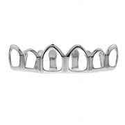 Hip Hop Grillz Top Upper Teeth Six 6 Open Face Silver Tone Hollow Grills