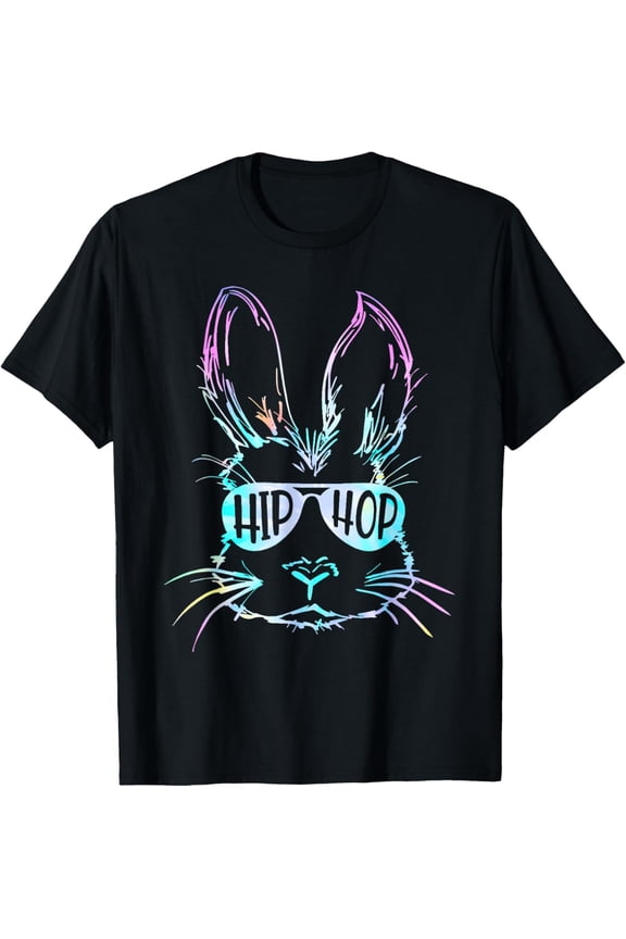 Hip Hop Happy Easter Bunny Face with Sunglasses Men Boy Kids T-Shirt- Classic Cotton Crew Neck T-Shirt 2026 Trendy Easter Bunny Egg Graphic Tee Heavyweight Casual Top for Adults