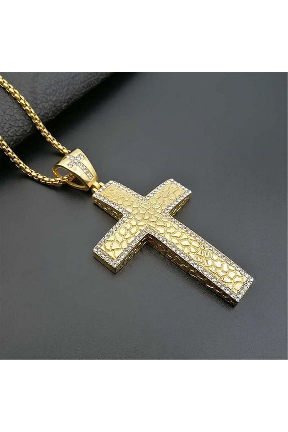Hip Hop Heavy Large Big Cross Pendant Necklace Christmas Gift 14K Yellow Gold Iced Out CZ Bling Christian Jewelry