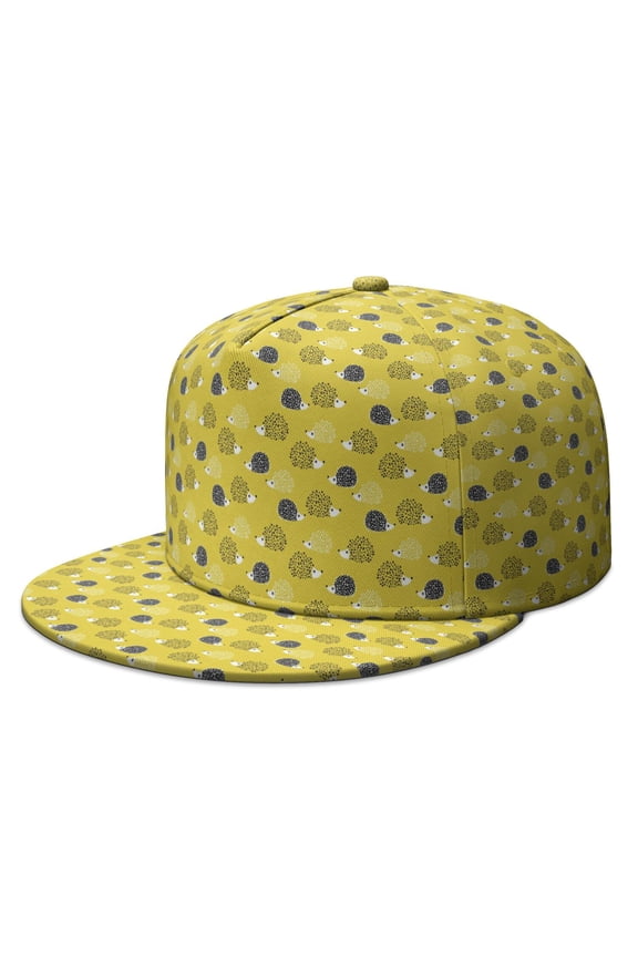Hip Hop Hedgehog Night Sky Flat Brim Hat - Full Panel Cute Cartoon Print Adjustable Baseball Cap