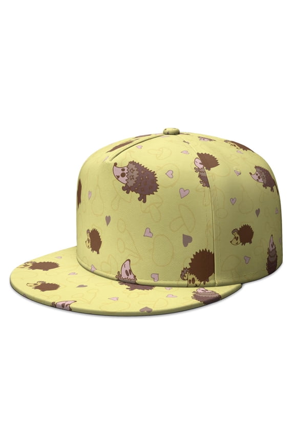 Hip Hop Hedgehog Night Sky Flat Brim Hat - Full Panel Cute Cartoon Print Adjustable Baseball Cap