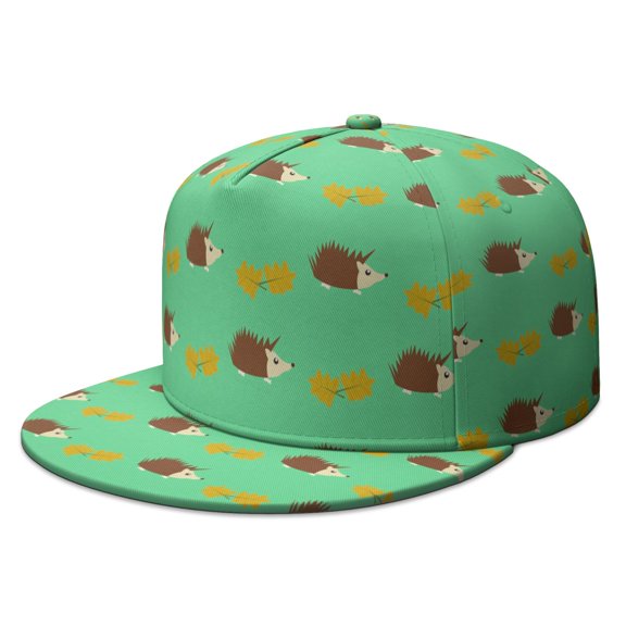 Hip Hop Hedgehog Night Sky Flat Brim Hat - Full Panel Cute Cartoon Print Adjustable Baseball Cap