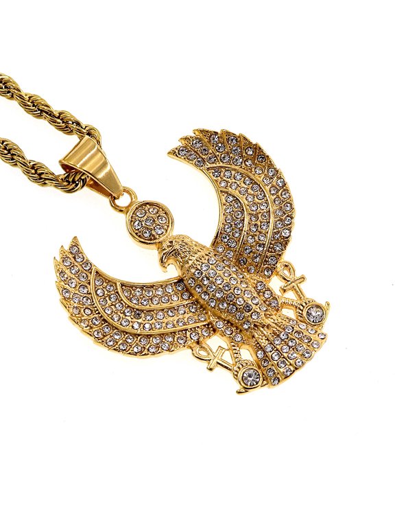 Hip Hop Horus Royal Falcon Eagle Motif Pendant Necklace For Men Women, 14K Gold Filled Soft Outline Refined Minimal Craft Jewelry