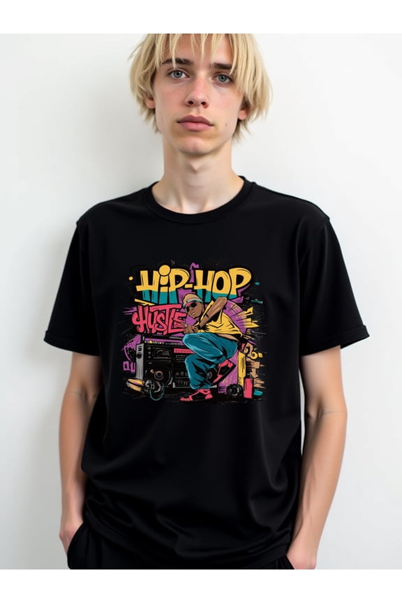 Hip-Hop Hustle T-Shirt mens round neck T-shirt black elegant limited edition Hip-hop streetwear Hip-hop street style Funny Unisex Shirt Cotton tshirts