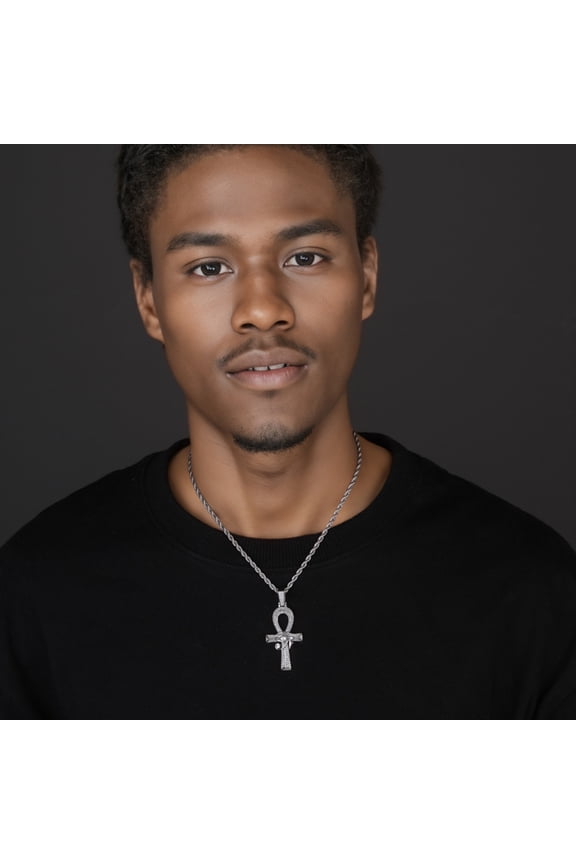 Hip Hop Ice Crystal Zircon Ankh Cross 14K White Gold Pendant Life Key Eye of Horus Necklace Men's Ancient Egyptian Amulet Jewelry
