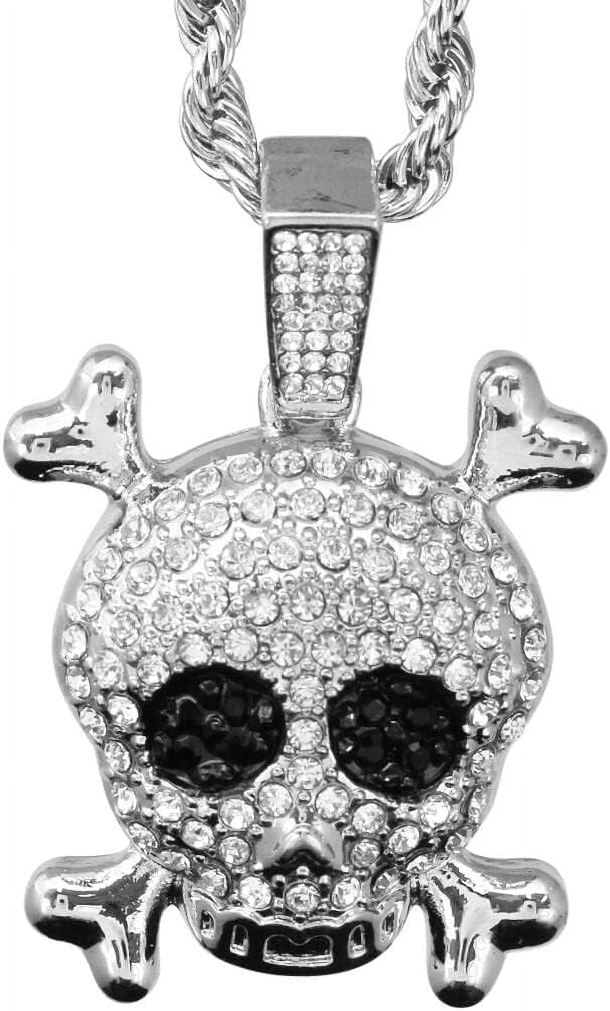 Hip Hop Iced 14K Silver Plated Cubic Zirconia Pirate Skull Skeleton ...