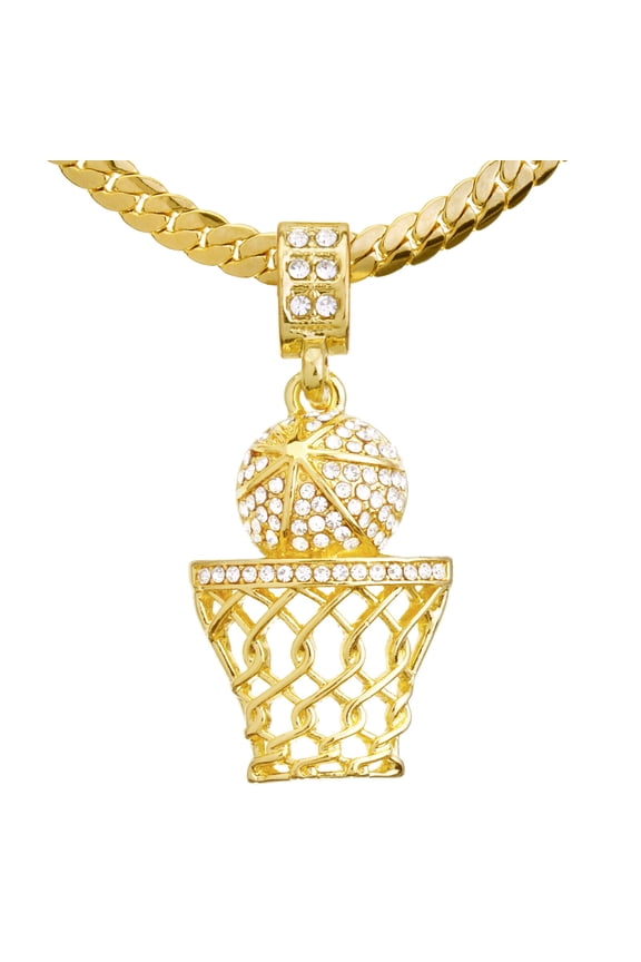 Hip Hop Iced Bling 14K Gold Plated Basketball Pendant 24" Miami Cuban Chain MCP 1109G