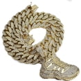 thumbnail image 1 of Hip Hop Iced Gold Plated Cubic Zirconia Retro "11" Shoe Pendant & 12mm 18" Iced Cuban Box Lock Chain Necklace Luxury Gift, 1 of 7