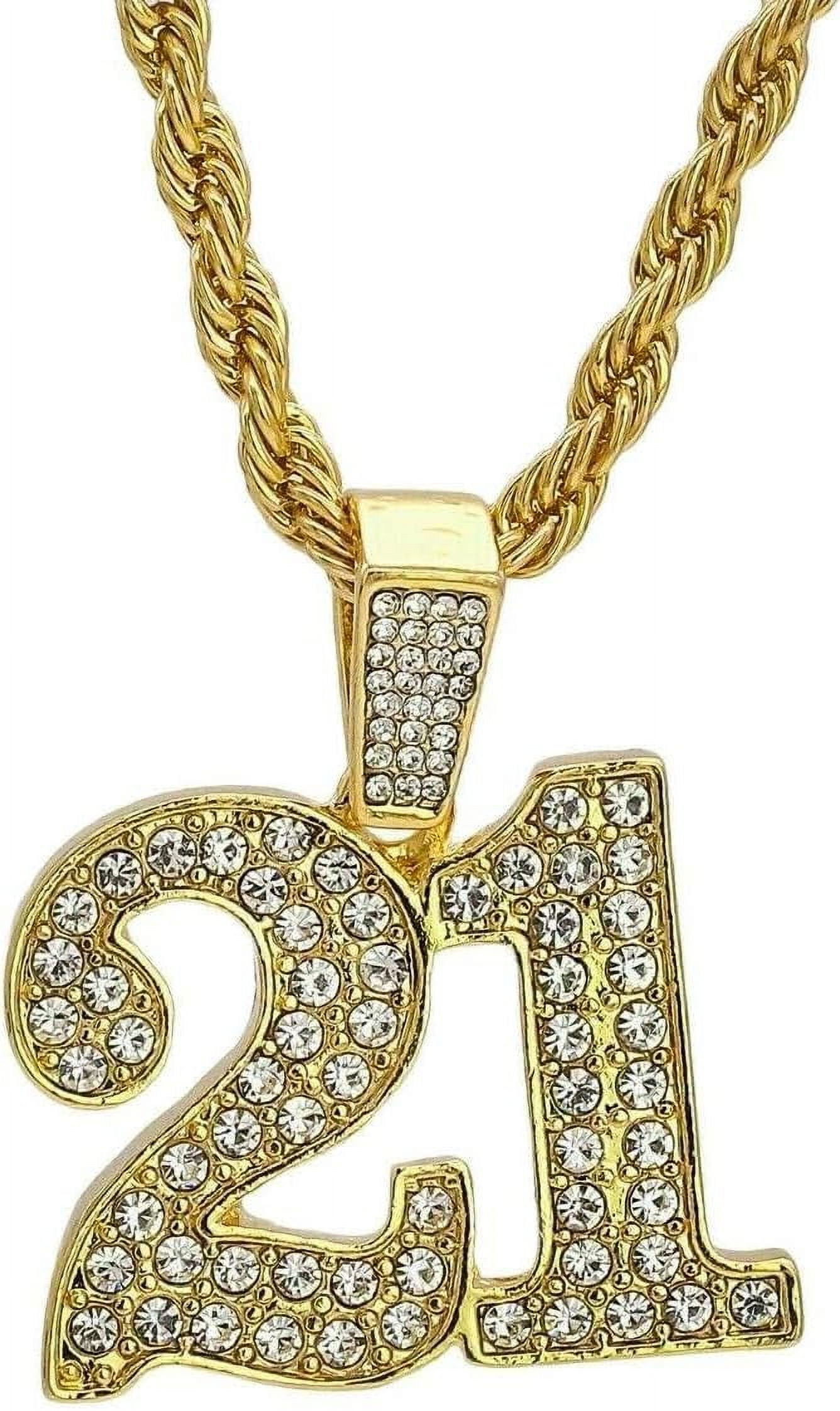 Hip Hop Iced Gold Plated Cubic Zirconia SAVAGE 21 Pendant & 4mm 24" Rope Chain Men's Necklace