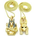 thumbnail image 1 of Hip Hop Iced Gold Plated Egyptian Double Anubis Pendant & 2mm 20", 24" Box Chain 2 Necklace Luxury Set Fashion Gift, 1 of 5