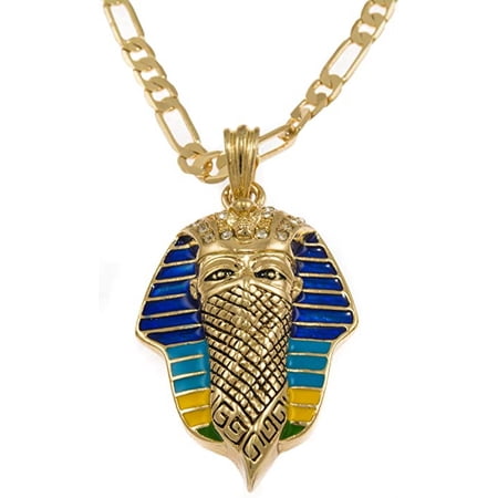 Hip-Hop Iced Gold Tone Gangster King Tut Pharaoh Pendant Necklace Free 24" chain