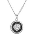 thumbnail image 1 of Hip Hop Iced Lion Head Mini Medallion Silver & Black Tone Pendant 20" Cuban Chain Necklace CP 282, 1 of 4