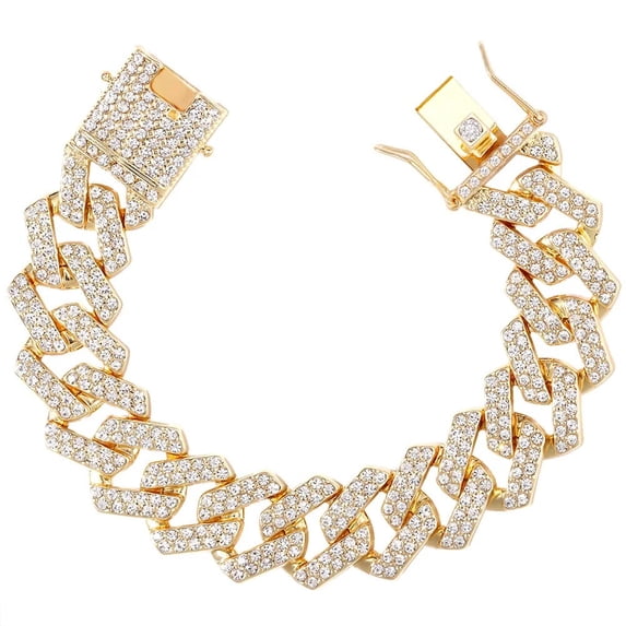 Hip Hop Iced Out 14/20MM Prong Cuban Link Chain Bracelets For Men Women Bling Full Rhinestones Rhombus Cuban Bracelet Jewelry GC