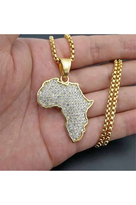 Hip Hop Iced Out African Map Necklaces Pendants 14K Yellow Gold Chain For Women/Men Ethiopian Jewelry Africa