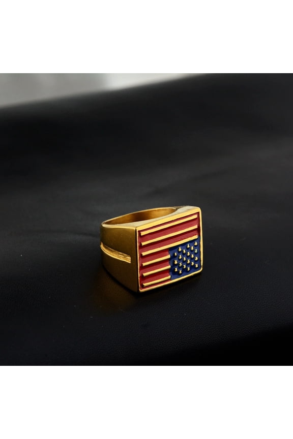 Hip Hop Iced Out American flag ring Ring 14K Yellow Gold Rings for Men Religious Jewelry Gift