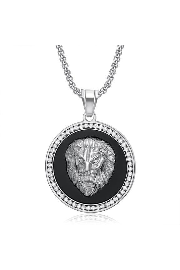 Hip Hop Iced Out Animal Lion Head Pendant Male 14K Yellow Gold Rapper Round Golden Silver Color Necklace For Men Fashion Jewelry Gift
