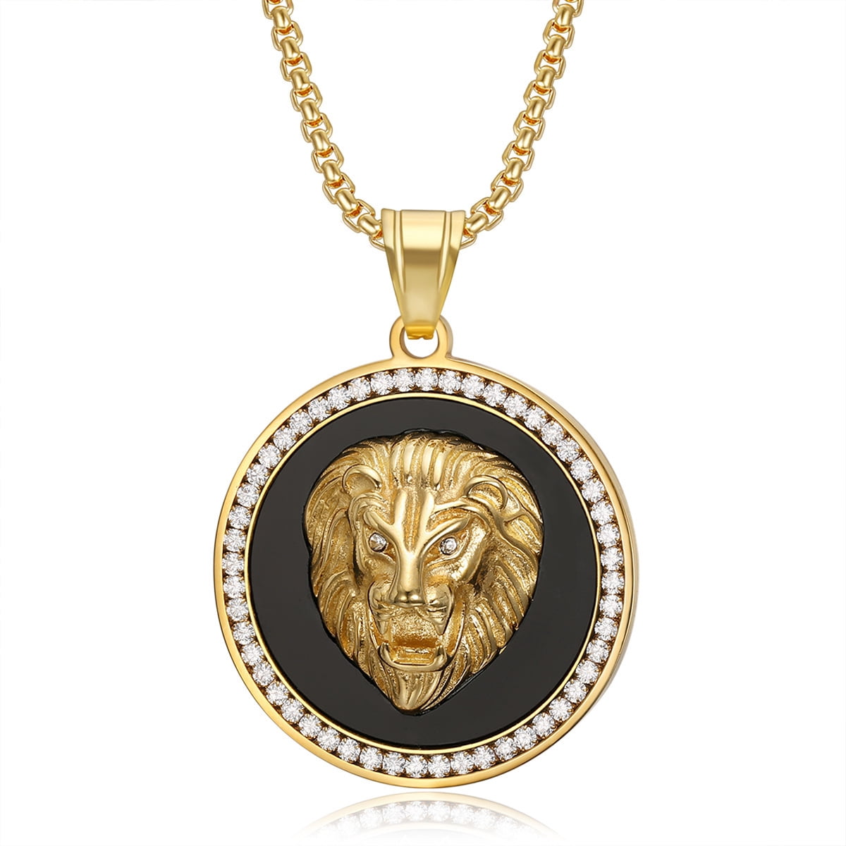 Lion Rapper Chain Hip Hop Iced Out Animal Lion Head Pendant Male 14K Yellow Gold Rapper ...