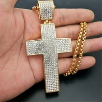 Hip Hop Iced Out Big Cross Pendant Necklace For Men 14K Yellow Gold Rhinestones Necklace Hiphop Christian Jewelry D252