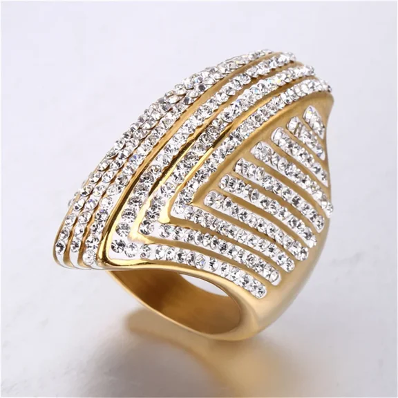 Hip Hop Iced Out Big Oval Ring Female 14K Yellow Gold Cubic Zirconia Rings For Women Cocktail Party Jewelry Gift