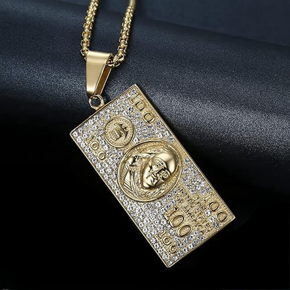 Hip Hop Iced Out Big US Dollar Money Necklaces Pendants 14K White Gold Chain For Men/Men Jewelry Banknote