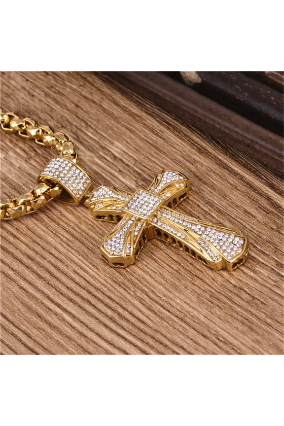 Hip Hop Iced Out Bling Big Cross Pendant Male 14K Yellow Gold Christian Necklace For Men Jewelry