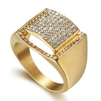 Hip Hop Iced Out Bling Big Ring Male 14K Yellow Gold Zirconia Square Rings for Men Fashion Hippie Party Jewelry Gift