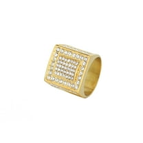 Hip Hop Iced Out Bling Big Square Ring Male 14K Yellow Gold CZ Rings For Men Fashion Party Jewelry Gift