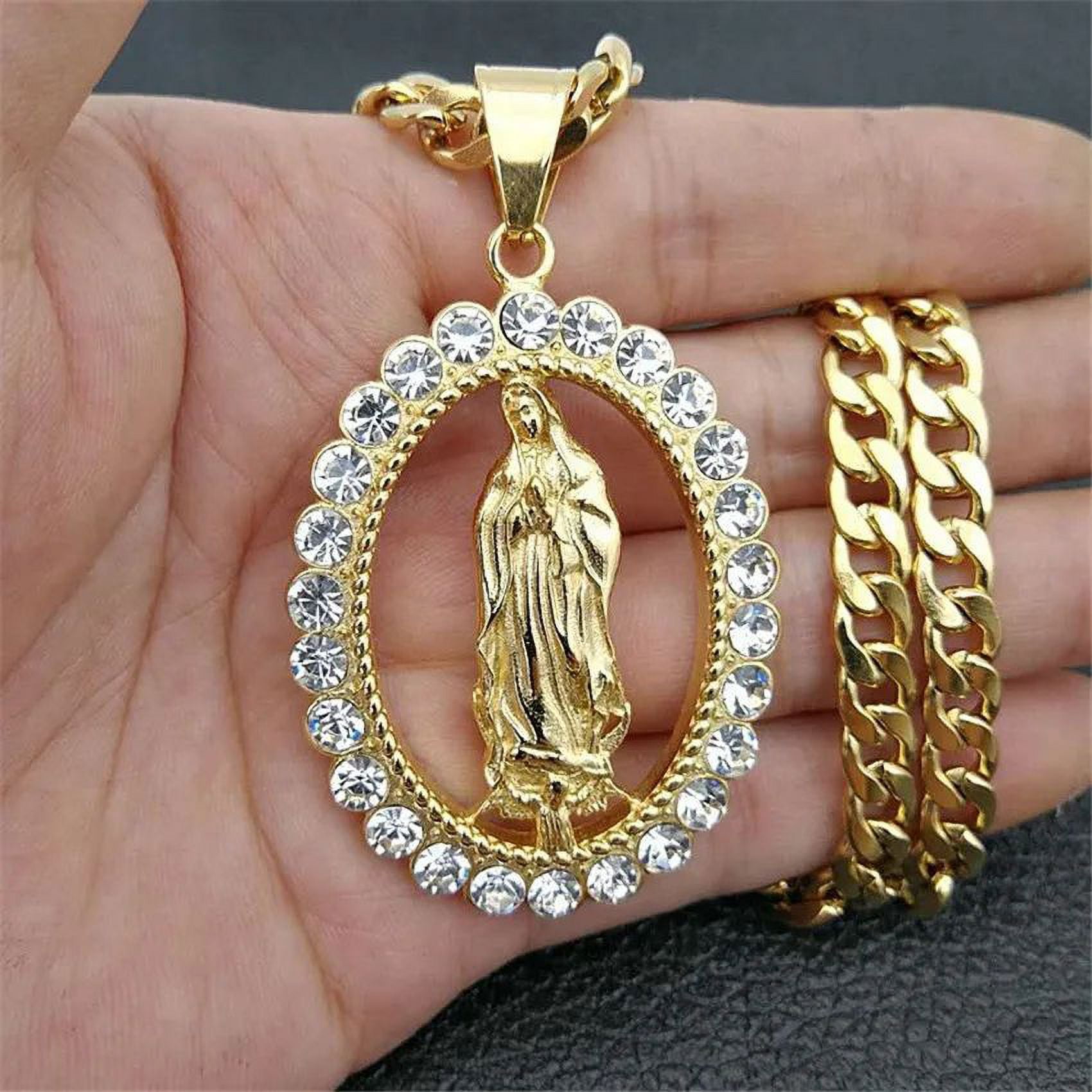 Hip Hop Iced Out Bling Big Virgin Mary Necklaces Pendants 14K Yellow ...