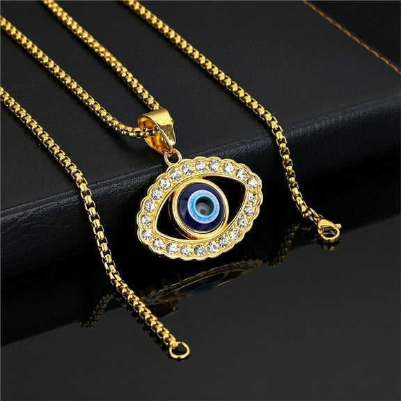 Hip Hop Iced Out Bling Evil Eye Pendant Female 14K Yellow Gold Eye Charm Necklace for Women Turkish Jewelry Gift