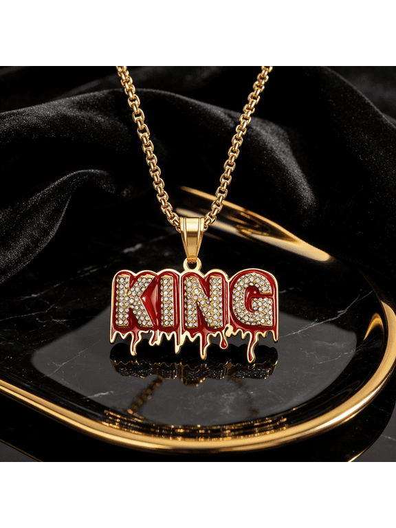 14K Gold Filled KING Letter Drip Style Pendant Necklace for Men Women Crisp Outline Cultured Classic Craft Jewelry