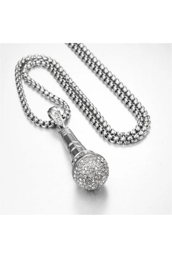 Hip Hop Iced Out Bling Microphone Pendants Necklace For Women/Men 14K Yellow Gold Chain Hiphop Rapper Music Jewelry