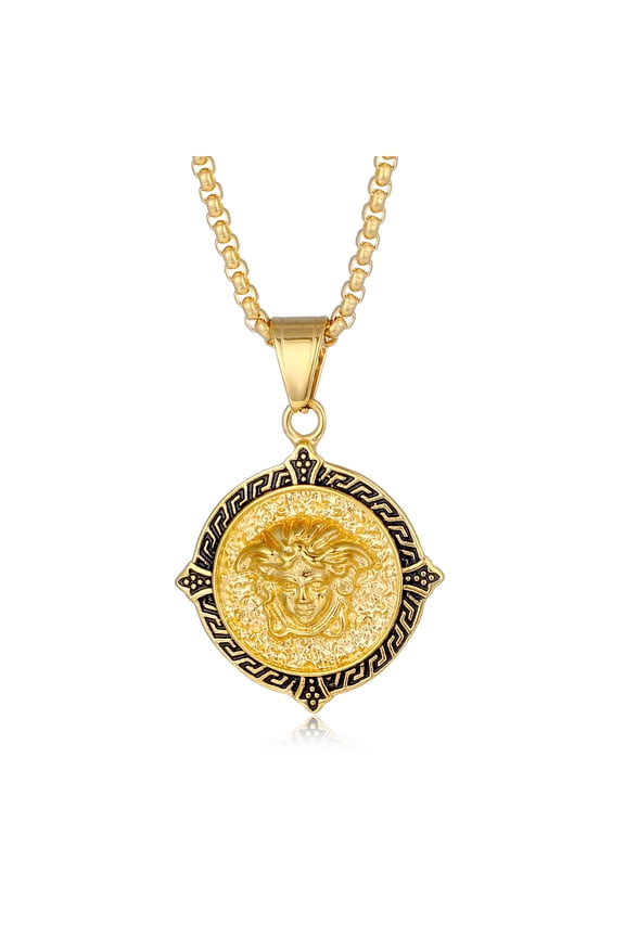 Hip Hop Iced Out Cross Rune three-dimensional relief Human head portrait Pendant & Chains For Men 14K Yellow Gold Necklaces Male Bling Jewelry