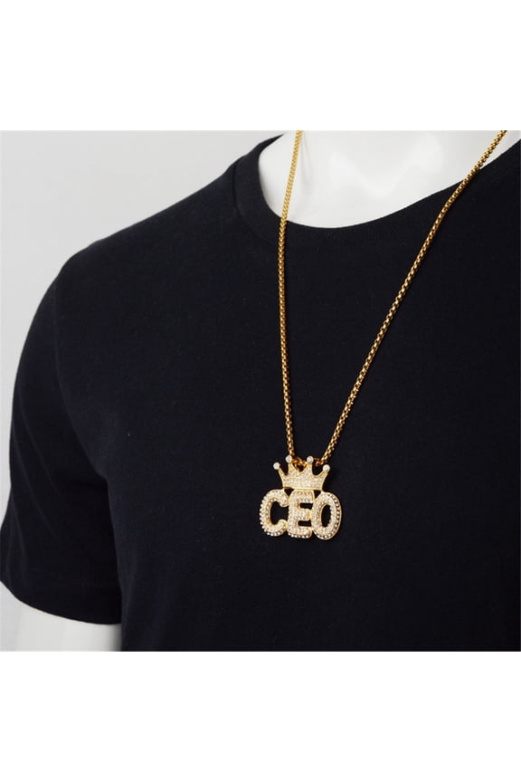 Hip Hop Iced Out Crown Letters CEO Pendants Necklaces 14K Yellow Gold Chains For Men Women Cubic Zircon Bling Jewelry