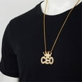 thumbnail image 1 of Hip Hop Iced Out Crown Letters CEO Pendants Necklaces 14K Yellow Gold Chains For Men Women Cubic Zircon Bling Jewelry, 1 of 7