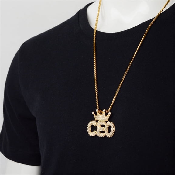 Hip Hop Iced Out Crown Letters CEO Pendants Necklaces 14K Yellow Gold Chains For Men Women Cubic Zircon Bling Jewelry